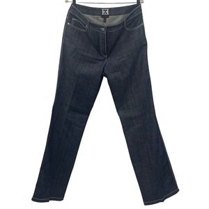 Escada Men's Blue Denim Jeans Embroidered Logo White Stitching